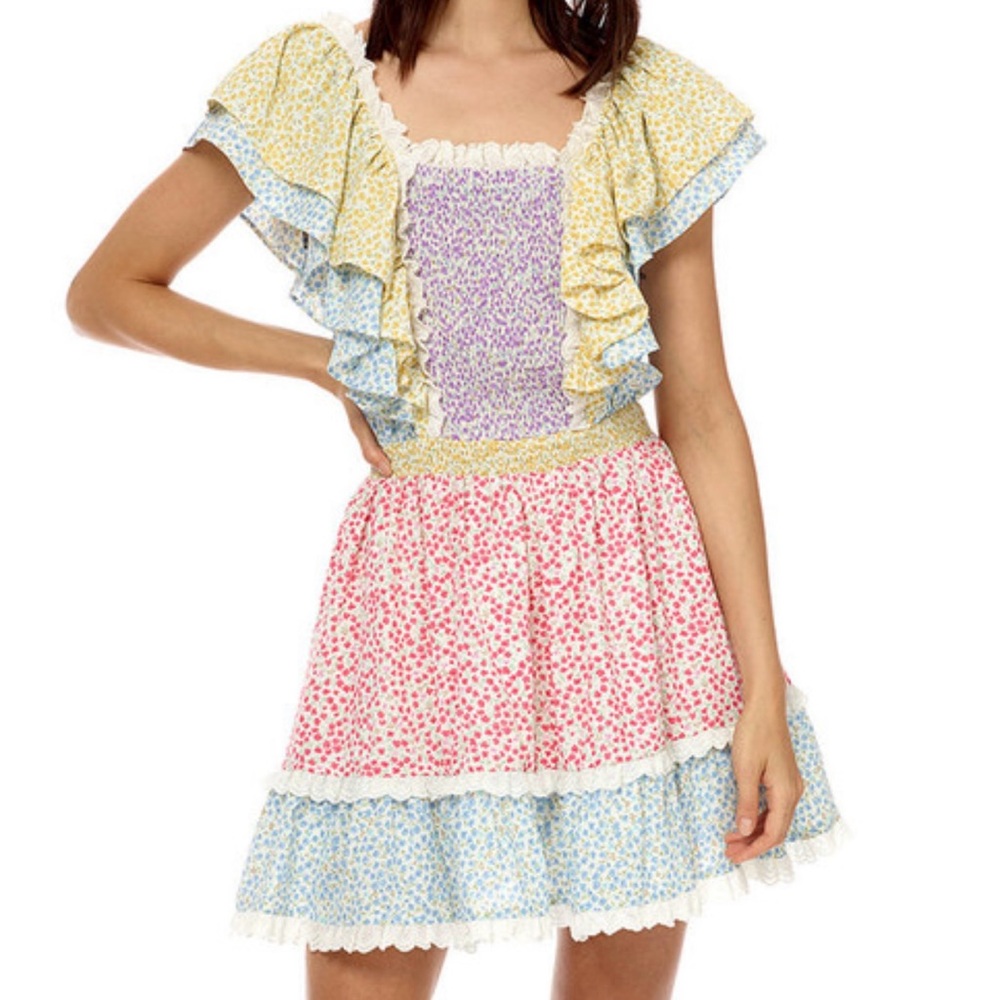 Stellah Floral Multicolor Ruffle Flutter Sleeve Preppy Mini Dress Sz XS
